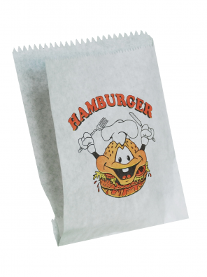sáček na hamburger bílý, tříbarevný potisk